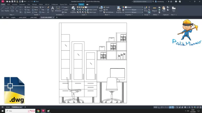 çocuk odası dolabı dwg, Children's Room Wardrobe cad blocks