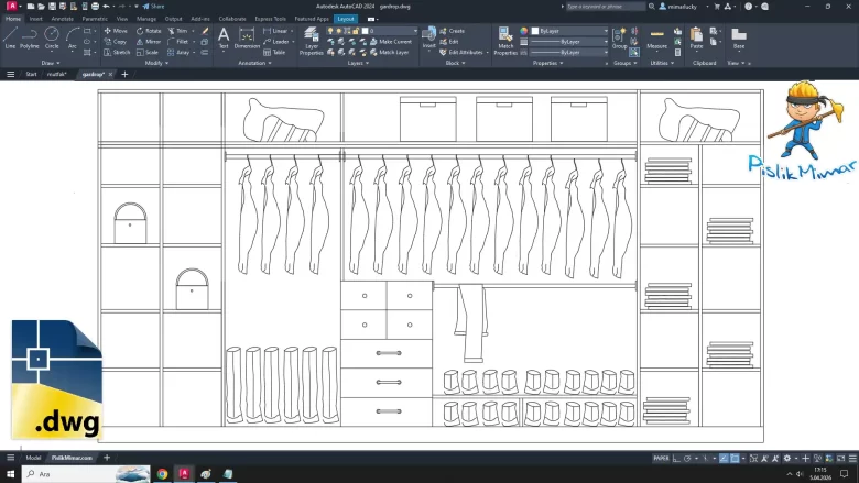 gardırop dwg, gardırop çizimi, Wardrobe drawing, Wardrobe cad blocks