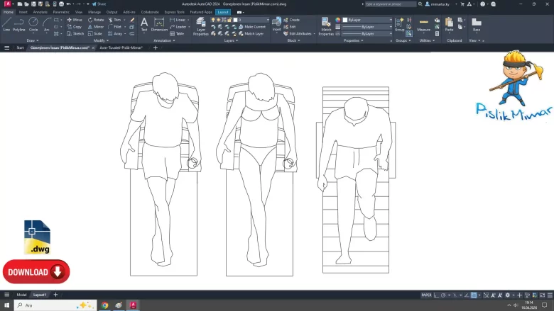 güneşlenen insan dwg, Sunbathing Person dwg, autocad drawing
