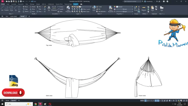 hamak dwg çizimi, Hammock dwg, autocad drawing cad blocks