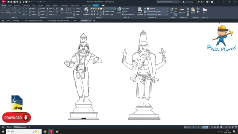 Indian Statue DWG, Estatua india DWG, Statue indienne DWG, Statua indiana DWG, インド像 DWG, Estátua indiana DWG, 印度雕像 DWG