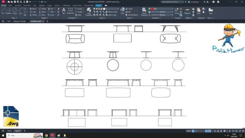 mutfak masası dwg çizimi, Kitchen Table cad block, autocad drawing