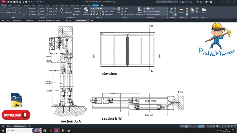 otomatik kapı dwg, Automatic Door dwg, autocad, cad blocks