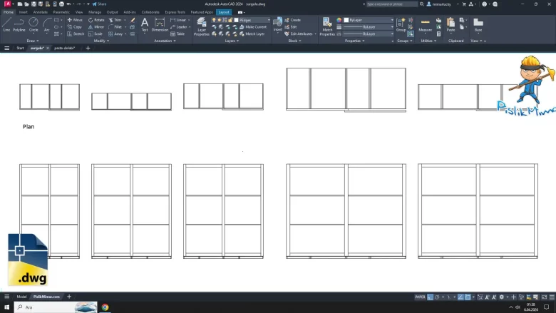sürgülü dolap dwg, sliding wardrobe dwg, autocad cad blocks drawing