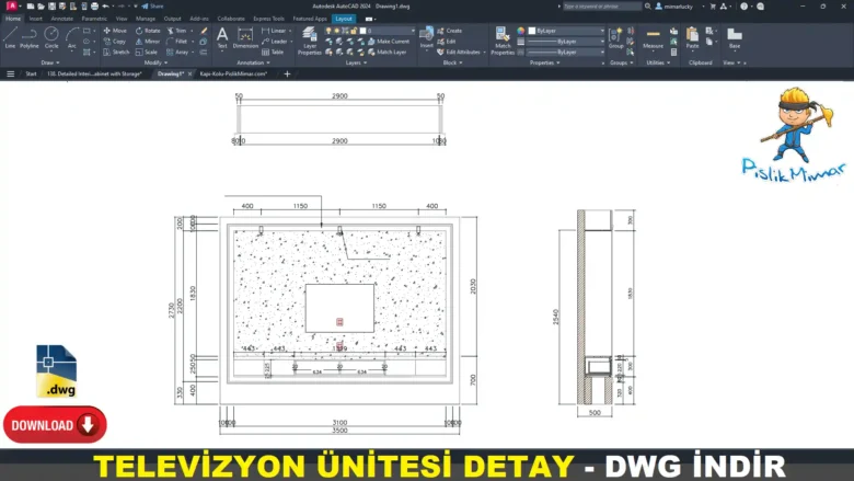 televizyon ünitesi detay çizimi