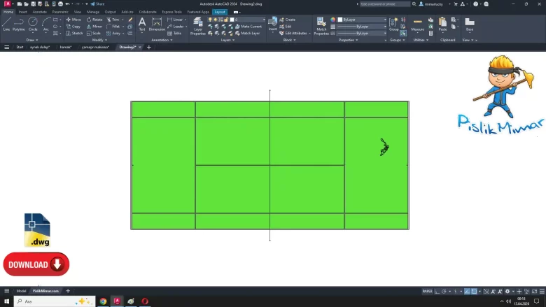 tenis kortu dwg çizimi, Tennis court cad block, autocad drawing
