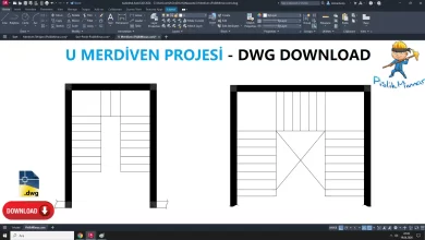 u merdiven dwg, U-Staircase, autocad drawing
