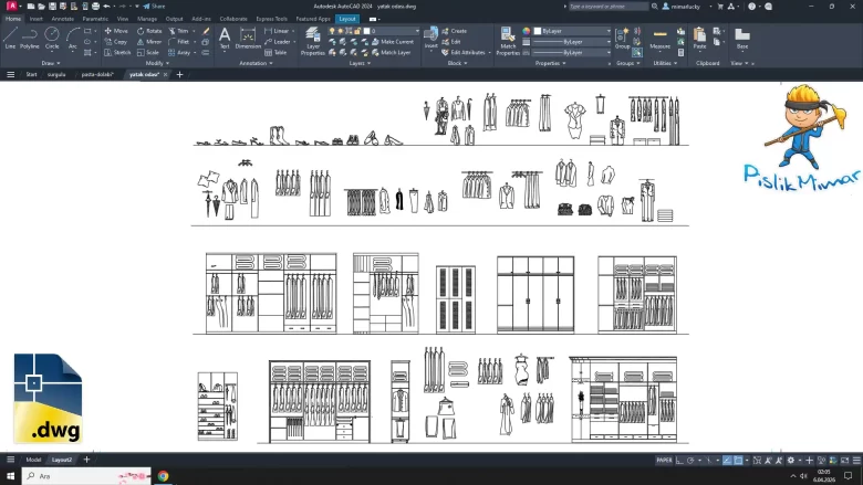 yatak odası dolabı dwg, Bedroom Wardrobe cad blocks